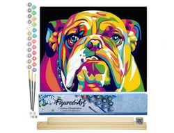 Peinture par Numéro Figured'Art - Bulldog Pop Art - Kit de Loisir Créatif DIY Numéro d'Art Complet - 40x50cm toile roulée + châssis en bois à monter
