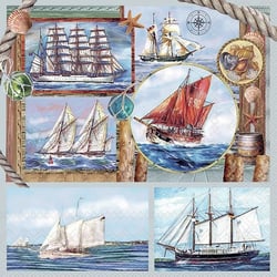 Lot de 4 serviettes en papier découpage collage 33 cm AMBIANCE MARITIME M 101