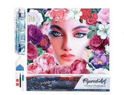Diamond Painting Broderie Diamant Figured’Art 40x50cm toile entière roulée avec diamants carrés - Visage et Fleurs