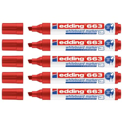 Lot de 5 marqueurs effaçables - EDDING - Rouge - Pointe biseautée 1-5 mm