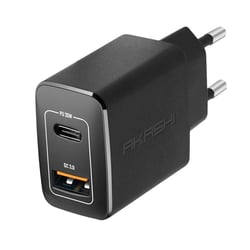 Akashi Chargeur Secteur Double USB-A QC 3.0 + USB-C PD 20W Charge Rapide Noir