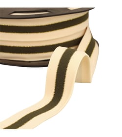 Elastique bicolore lisières or et argent 32mm écru/kaki/or au mètre