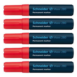 Lot de 5 marqueurs permanents - SCHNEIDER - pointe biseautée 4 + 12 mm - rouge