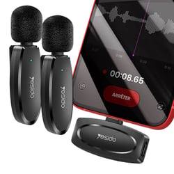Yesido Double Micro Sans Fil Lightning avec Réduction Bruit IA Autonomie 7h Portée 20m Noir