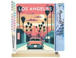 Peinture par Numéro Figured'Art - Affiche Vintage Los Angeles - Kit de Loisir Créatif DIY Numéro d'Art Complet - 40x50cm toile roulée + châssis en bois à monter