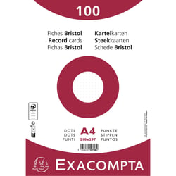 Paquet 100 fiches sous film - bristol dots non perforé - 210x297mm - Blanc - x 10 - Exacompta