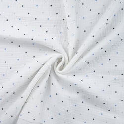 Tissu Double gaze de Coton Petits pois bleus sur fond Blanc