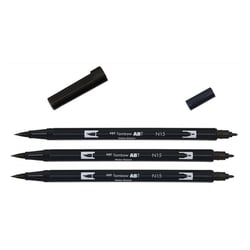Lot de 3 feutres dessin double pointe pinceau - TOMBOW - N15 noir