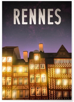 Affiche ville Rennes nuit | A3 : 29,7x42cm