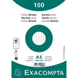 Paquet 100 fiches sous film - bristol ligné non perforé 148x210mm - Blanc - x 10 - Exacompta