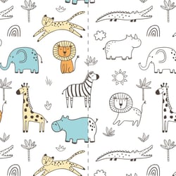 Tissu Jersey Coton magique Kim animaux savane sur fond Blanc