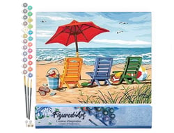 Peinture par Numéro Figured'Art - Chaises à la Plage - Kit de Loisir Créatif DIY Numéro d'Art Complet - 40x50cm sans châssis en bois