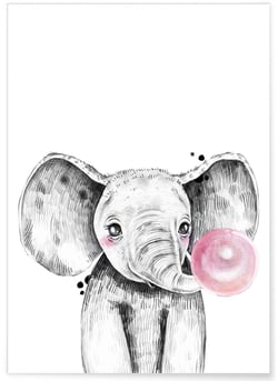 Affiche Bulle d'Éléphant Rose | A3 : 29,7x42cm