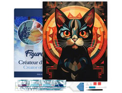 Diamond Painting Broderie Diamant Figured’Art 40x50cm toile tendue sur châssis en bois - diamants carrés - Chat noir Art Déco