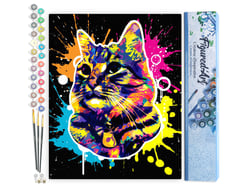 Peinture par Numéro Figured'Art - Chat Splash Pop Art - Kit de Loisir Créatif DIY Numéro d'Art Complet - 40x50cm sans châssis en bois