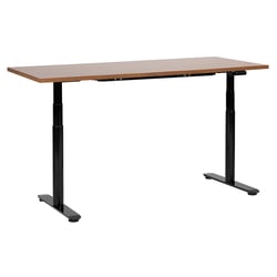Bureau Électrique Réglable Plateau Bois Foncé et Structure Acier Noir 160 x 72 cm Hauteur Ajustable Assis-Debout Pieds Ronds Design Moderne