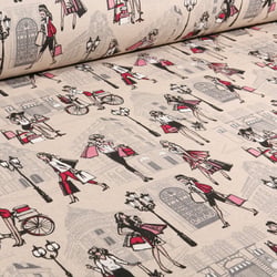 Tissu Toile de Coton Shopping day sur fond Naturel