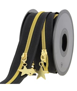 Fermeture à glissière Spirale N°4 avec curseur Etoile - Milward Noir et Or