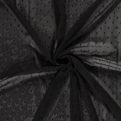 Tissu Mousseline Plumetis Rema sur fond Noir