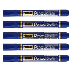 Lot de 5 marqueurs permanents - PENTEL - Pointe biseautée 2-4mm - Bleu