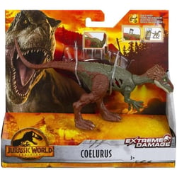 Coffret dinosaure extreme damage coelurus - dino articule 19 cm - jurassic world - mattel