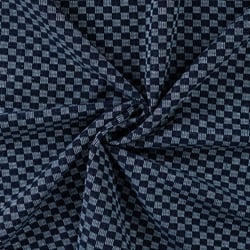 Tissu Jean Coton Carreaux sur fond Bleu foncé