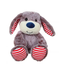 Peluche - Peluche Les marinières - Peluche chien marron rayures rouges - 24 cm