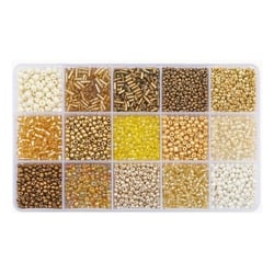 Boite de perles en verre de rocaille assorties 15 modèles différents  2 / 3 / 4 mm Tons MARRON DORE