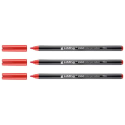Lot de 3 feutres de coloriage pointe ronde moyenne - EDDING 1300 - Rouge - 2 mm