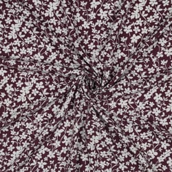 Tissu Viscose imprimé Petites Fleurs Blanche sur fond Bordeaux foncé