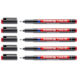 Lot de 5 marqueurs permanents - EDDING - Pointe moyenne 1 mm - Rouge