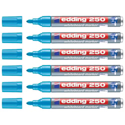Lot de 6 marqueurs tableaux blancs EDDING 250 - Bleu Clair - Pointe ronde 1,5-3 mm