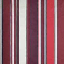 Tissu Toile Cretonne enduit  rayé vertical Nauti sur fond Bordeaux - Au mètre