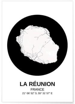 Affiche Carte La Réunion | A3 : 29,7x42cm