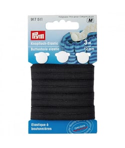 Élastique à boutonnières avec 3 boutons 12mm X 3m - Prym - certifié Oeko-Tex Noir