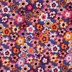 Tissu Jersey stretch fleurs Floraviva muticolores sur fond Violet - Au mètre