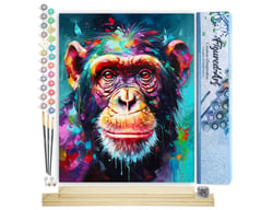 Peinture par Numéro Figured'Art - Chimpanzé Coloré Abstrait - Kit de Loisir Créatif DIY Numéro d'Art Complet - 40x50cm toile roulée + châssis en bois à monter