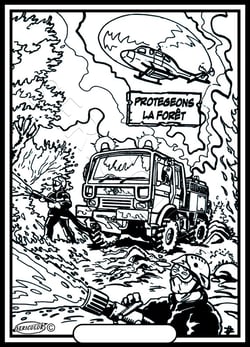 Tableau velours a colorier Camion et hélicoptère pompiers Sericolor