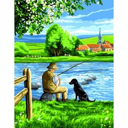 Princesse - Canevas antique Le pêcheur tranquille Rafael Angelo 50x65cm