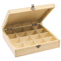 Boite rangement en bois 16 compartiments 25 x 25 H 7 cm