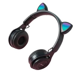 Casque Audio Pliable LED Bluetooth 5.0 Avec Oreilles De Chat Et Son Stéréo Noir YONIS