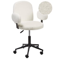 Chaise de Bureau Blanc Cassé en Bouclé Base à Hauteur Ajustable Home Office Moderne