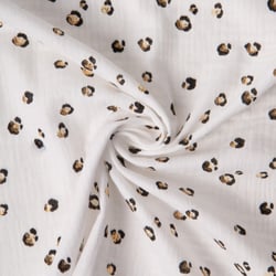 Tissu Double gaze de Coton imprimé léopard brillant sur fond Blanc