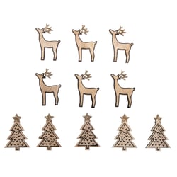 Miniatures en bois Sapin+cerf, 3x4,5cm, assorti, 10 pces