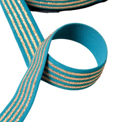 Elastique 4 bandes métalliques 32mm bleu canard au mètre