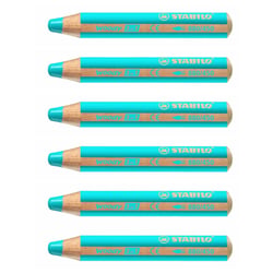 Crayon de couleur STABILO WOODY 3 en 1 - Extra large - Cyan - Lot de 6
