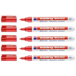 Lot de 5 marqueurs textiles permanents pointe fine 1 mm - EDDING - Rouge - 8040