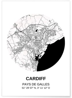 Affiche Carte Cardiff | A3 : 29,7x42cm