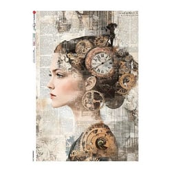 1 feuille de papier de riz 22.5 x 32 cm découpage collage Paper Designs FEMME STEAMPUNK 0008