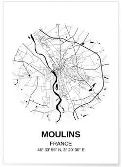 Affiche Carte Moulins | A3 : 29,7x42cm